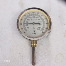 Vintage Analogue Temperature Gauge 120°C 250°F Industrial 100mm Dial Probe