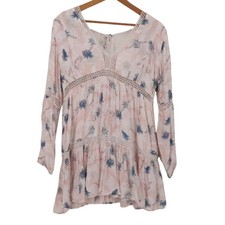 Bohome Collection Floral Crochet Lace Mini Dress Womens Size M Pink Blue Boho