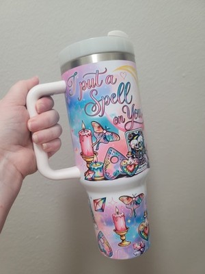40oz Green Glow I Put A Spell On You Tumbler straw, lid