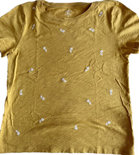 J.Crew Knit Goods Women's Gold Yellow Flower Embroidered T-Shirt Size LARGE