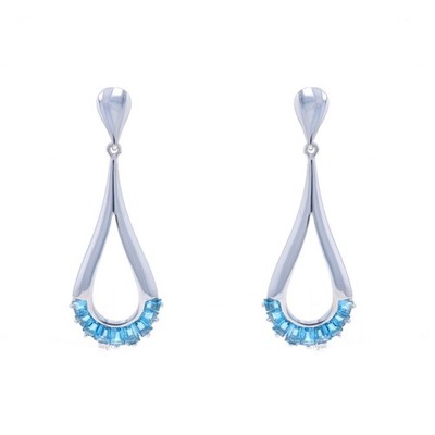 Sterling London Blautopas Ohrhänger 925 Baguette 1,52ctw Träne durchbohrt