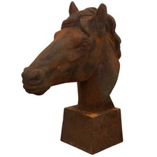 Large Cast Iron Horse Head Bust Over 60 Lbs. With Antique Rust Finish