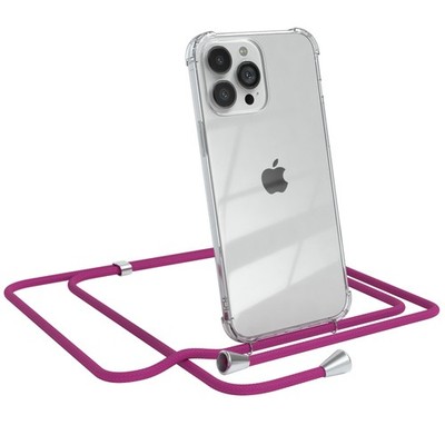 Für Apple iPhone 13 Pro Max Handyhülle zum Umhängen Kordel Tasche Kette TPU Pink