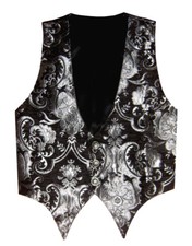 Victorian Steampunk Edwardian Western Brocade Silver Black Gothic Men's Vest