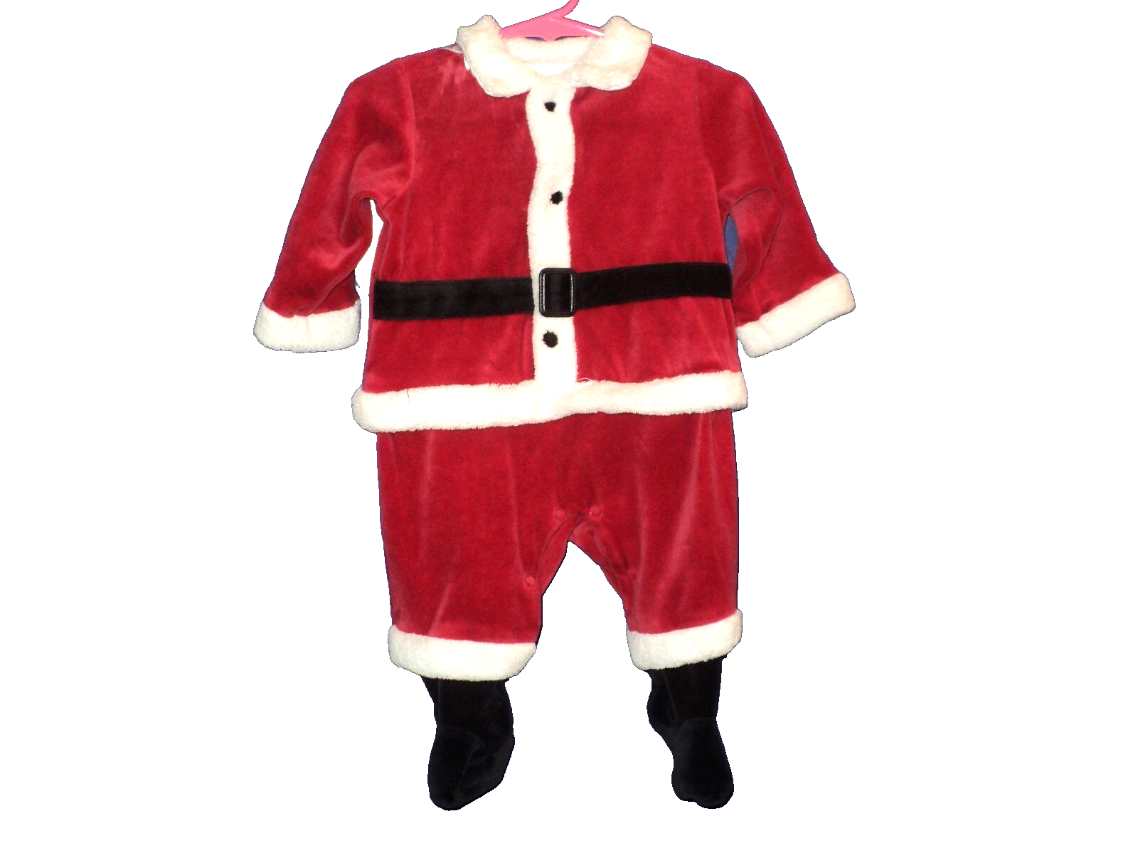 Santa Outfit Infant Baby 69 Month Red Velour with Hat and Attached