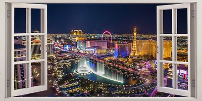 Las Vegas Gambling Cityscape 3D Effect Window Picture Fabric Poster Sticker Art