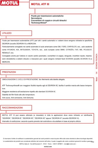 1 Lt Litro Olio Idroguida Trasmissioni Servosterzo Atf Motul Dexron III 3 ROSSO - Imagen 3 de 6