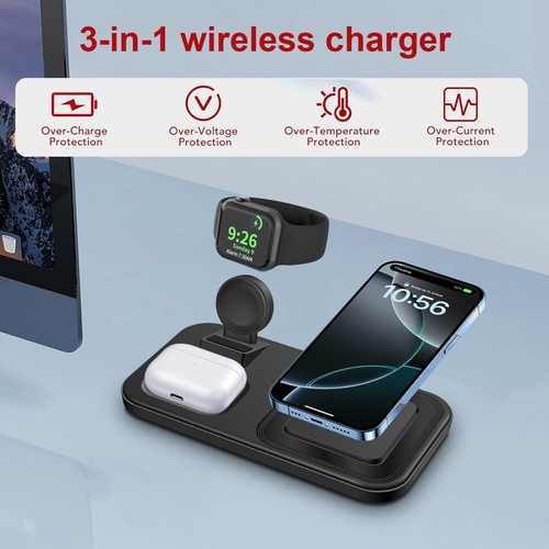 3in1 Wireless Charging Pad Charger Station For Apple Watch 10 Air Pods iPhone 16 - Picture 5 of 13