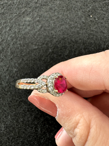 Lab Created Ruby & White Sapphire Ring, 10k Yellow Gold, Size 7 - Picture 11 of 15