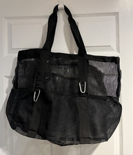 X-Large Mesh Beach Bag Tote 9 Pockets for Vacation/Travel Beach Black NEW
