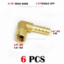 6 PC 5/16" Hose Barb Elbow X 1/8" FEMALE NPT Brass Pipe Fitting NPT Thread clamp