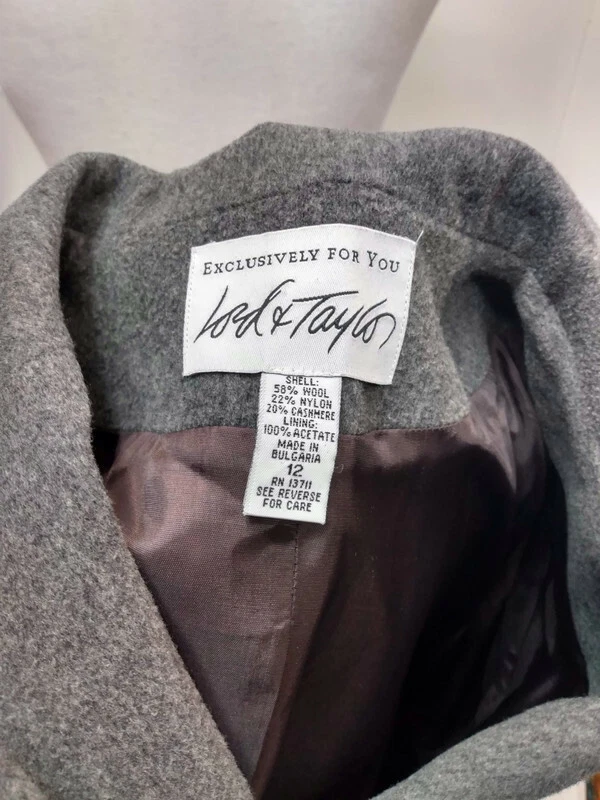 Chaqueta Blazer Lord & Taylor Para Mujer Talla 12 Lana Cachemira Gris Trabajo Carrera Foto 4 de 4