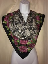Vtg. ECHO ROSES w/ Lace Print SCARF Women's 26.5" X 26.5"