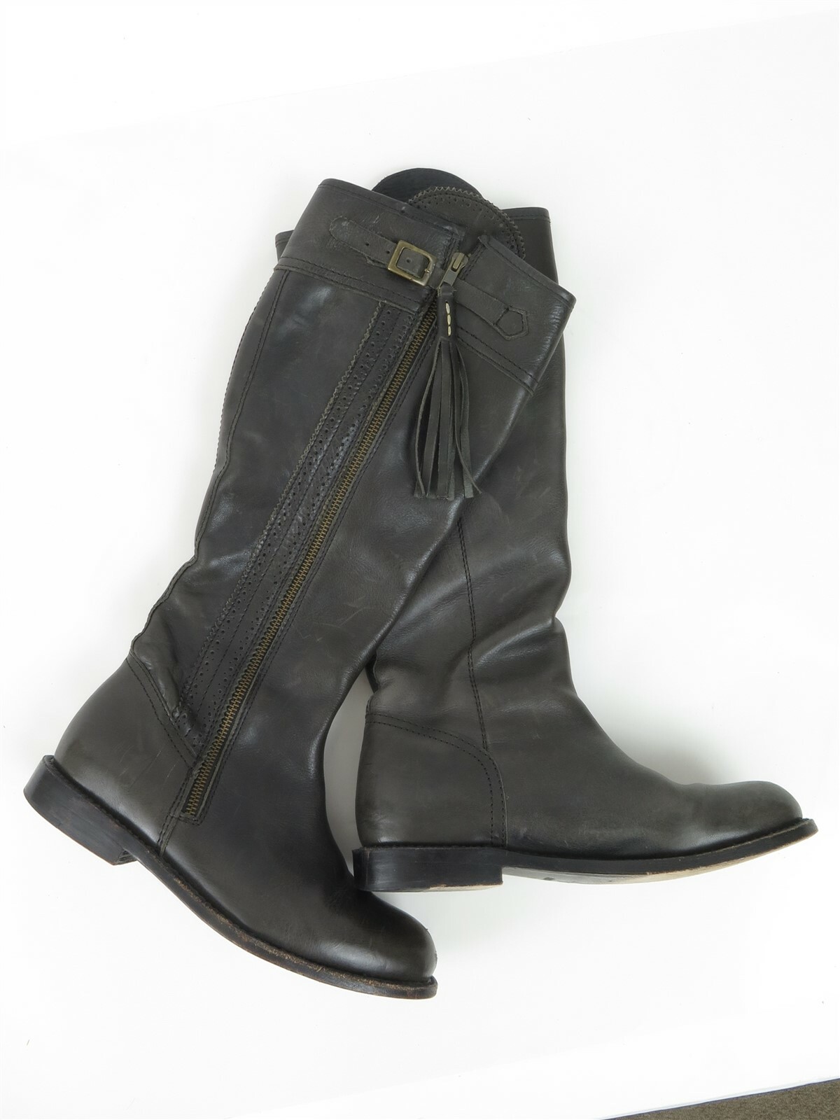 Grey Leather Riding Boots Size 