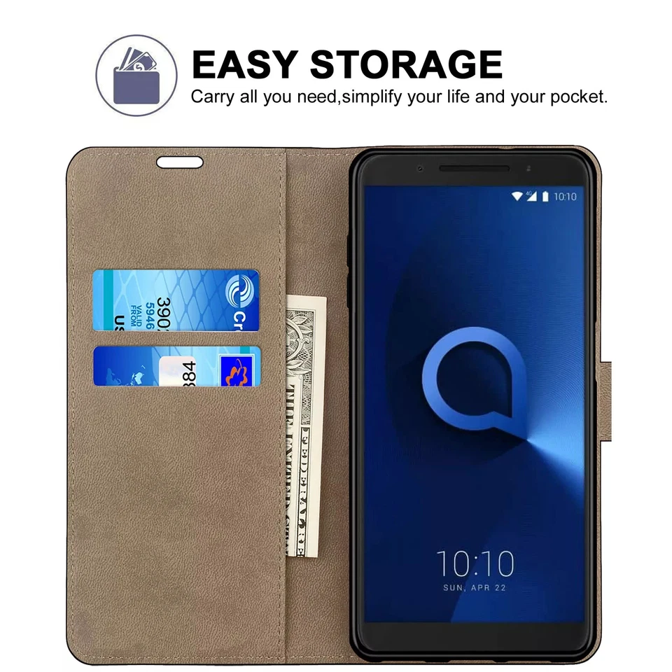 Leather Flip Case For Alcatel 1V 3V 3C 5 7 A7 XL Pixi Wallet Magnet Phone Cover - Image 3 of 4