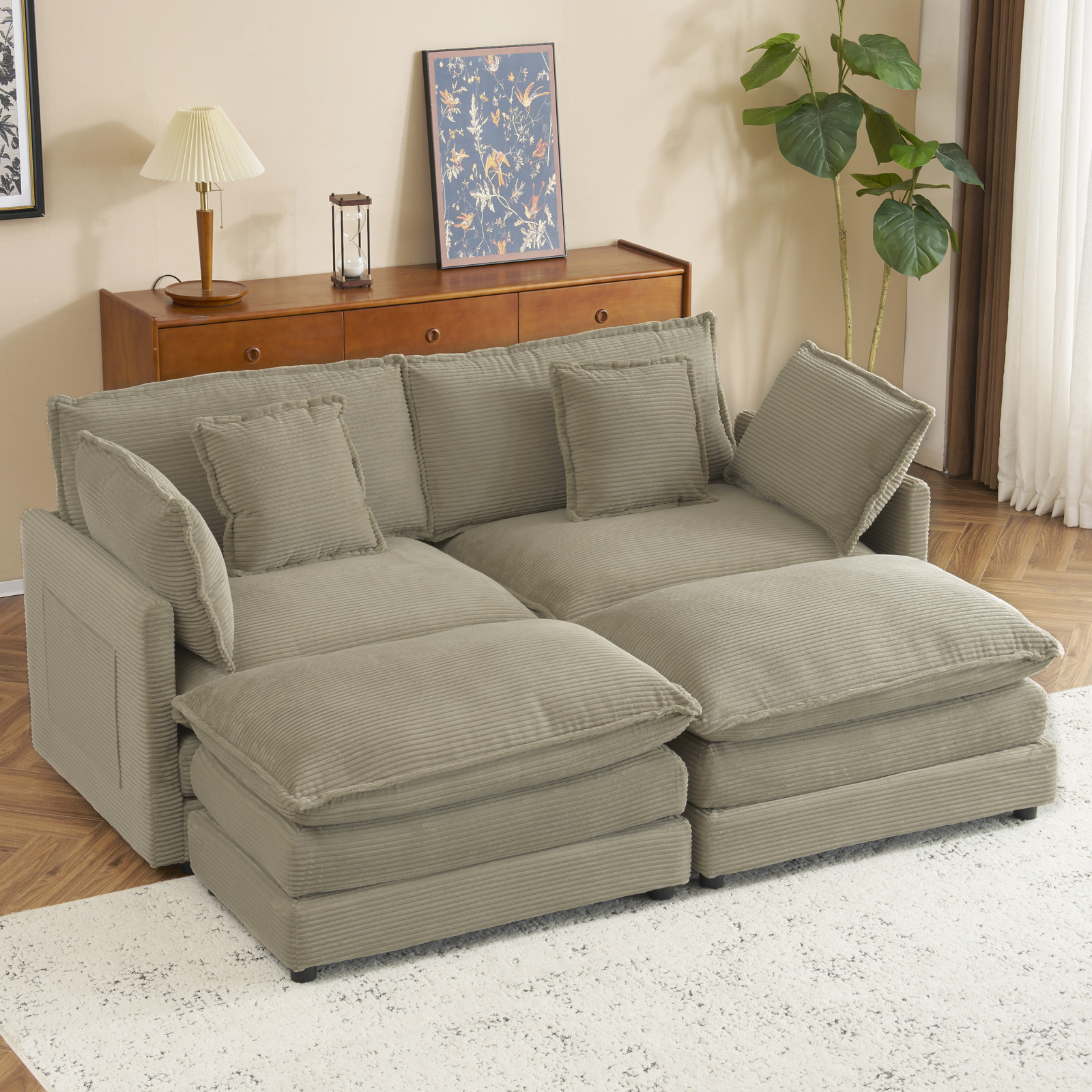 75.6 Inch L-Shaped Corduroy Modular Sectional Sofa for Modern Living