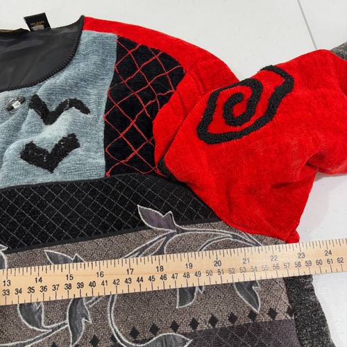 Chaqueta De Colección Roja Gris Chenilla Bordada Patchwork Para Mujer XL Artística Años 80 Abuela - Imagen 9 de 11
