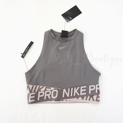 Nike Pro Women's Intertwist Cross Over Crop Top Tank BQ8316-056 Grey NWT Size M