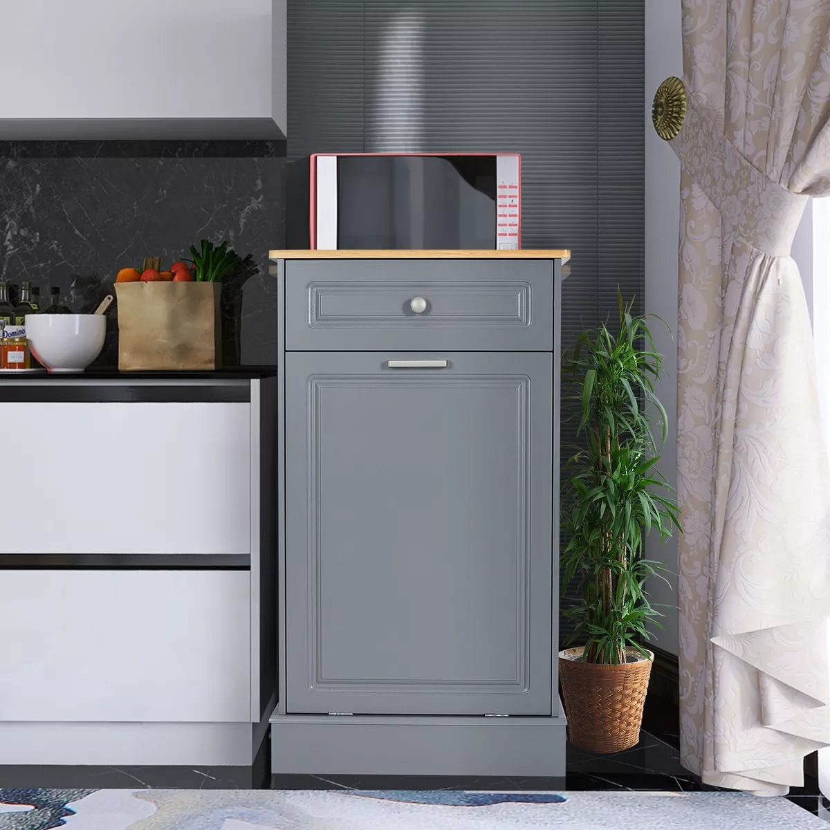 Kitchen Trash Can Storage Cabinet Tilt Out Free Standing with