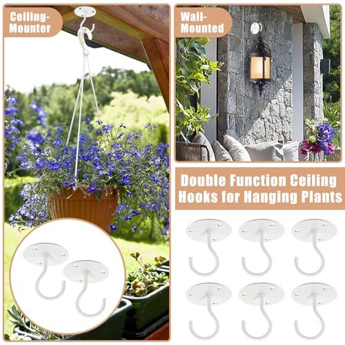 Ceiling Hooks for Hanging Plants,6 Pack Metal Ceiling Plant Hook,White Ceiling - Picture 6 of 7