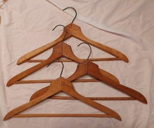 4 Vintage Wood SUIT Hangers SHIELD TOP Metal Hook MATCHED SIZE SHAPE H6B