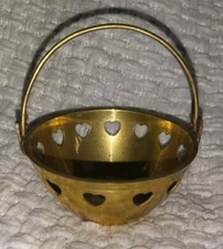 Brass Basket Centerpiece Heart Cut-outs and Handle Brass Decorative Valentines