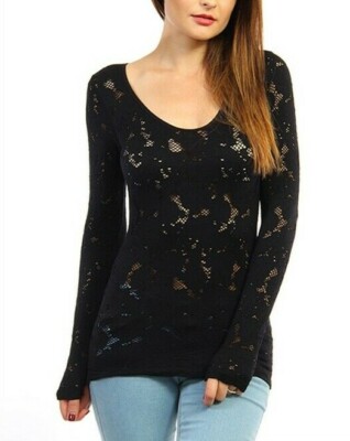 black long sleeve cleavage top
