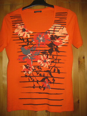 VIA APPIA Damen T-Shirt Gr.38 Oange/Blumenmotive/Straß süß 100% Baumwolle