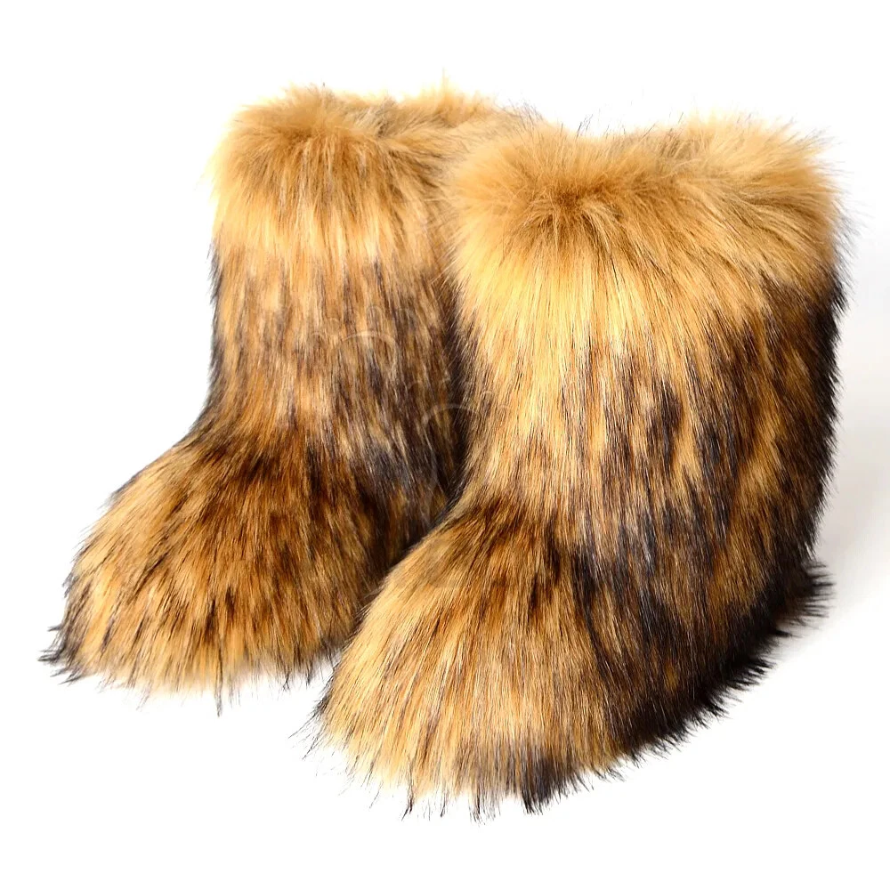Fuzzy Boots Furry Shoes Fluffy Fur Snow Boots Plush lining Slip on
