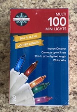 Christmas Lights 100 Multi Mini Colored 20 Foot Long White Wire Unopened Box