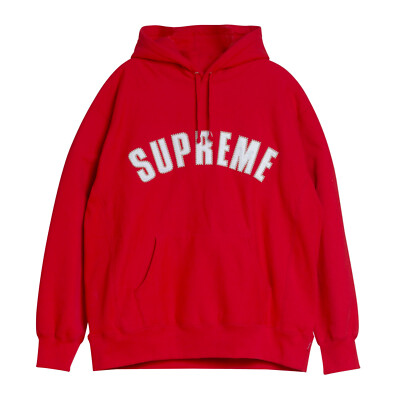 SUPREME (NYC) Fleece Knit Pearl Appliqué Hooded Sweatshirt Red : L