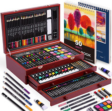 175Pc Deluxe Professional Art Set with Pads Paint Crayons Pencils in Wooden Case