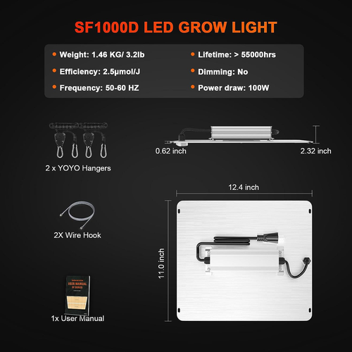 2025 SF1000D LED Grow Lights with Samsung LM301B Diodes Full Spectrum Grow Light - Bild 7 von 12