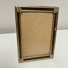 VINTAGE Picture Photo Frame 5x7  Brass Gold Faux Wood Metal Ornate Standing - LN