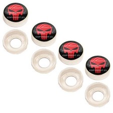 4 Chrome Custom License Plate Frame Screw Snap Caps Covers Red P Skull Blk