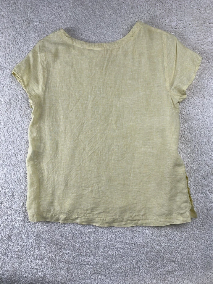 C&C California Shirt Size S Yellow Linen Short Sleeve Button Accent Beachy - Image 2 of 4