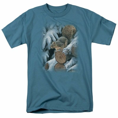 Wild Wings Wood Pile Squirrel T Shirt Mens Licensed Wildlife Tee Slate