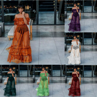 Evening Through Sheer Beach Party Long Dress Maxi Up Cover Dress