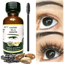Eyelash & Eyebrow Growth CASTOR OIL & KERATIN Thickener Pure Organic By ALKAVITA
