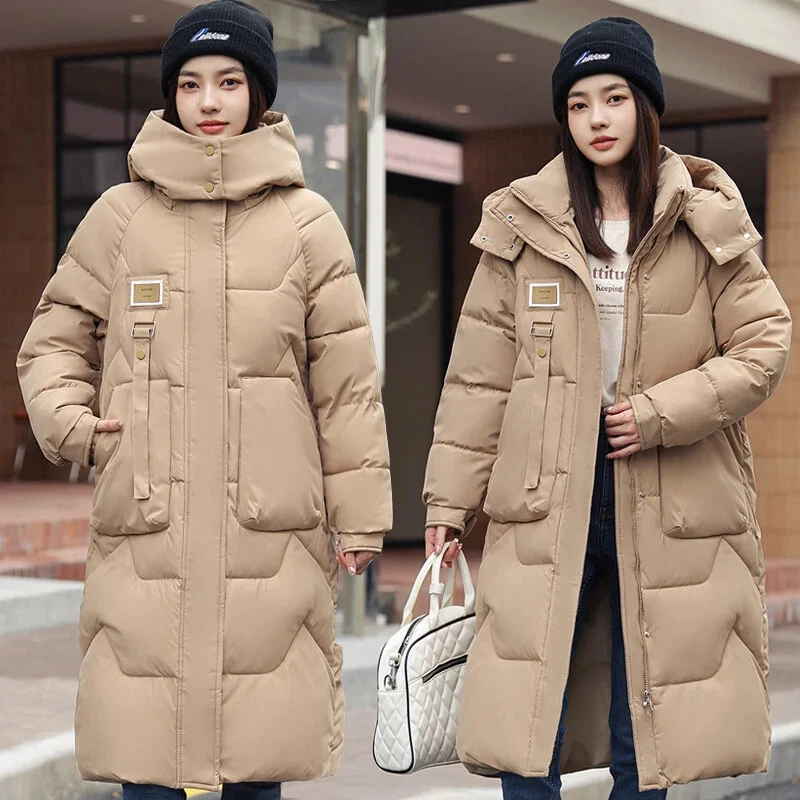 OFF WHITE Giubbotto donna invernale lungo parka piumino cotone cappuccio soprabito spesso caldo antivento