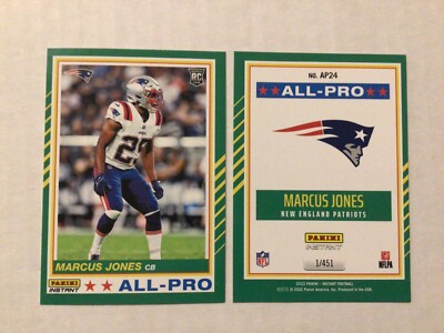Marcus Jones #AP24 Patriots RC Houston 2022 Panini Instant ALL-PRO 1 of 451 made