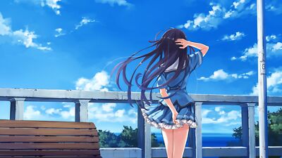 Anime girls deep blue sky pure white wings koga sayoko playmat gaming mat