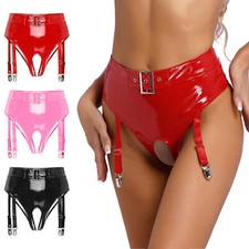 UK Women PVC Leather Thong Hollow-Out Pants Lingerie Briefs Nightclub Underpants