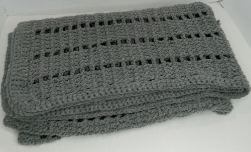 Handmade Crochet Baby Blanket Gray Square 35x40 - Picture 1 of 4