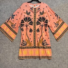 FARM Rio For Anthropologie Shirt Women Size Medium Pink Safari Boho Tunic Kimono