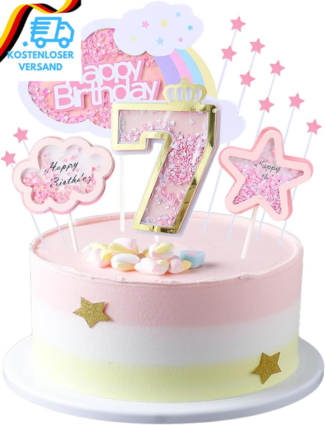 7. Geburtstag Tortendeko MäDchen - Happy Birthday Regenbogen Cake Topper Wolken-image