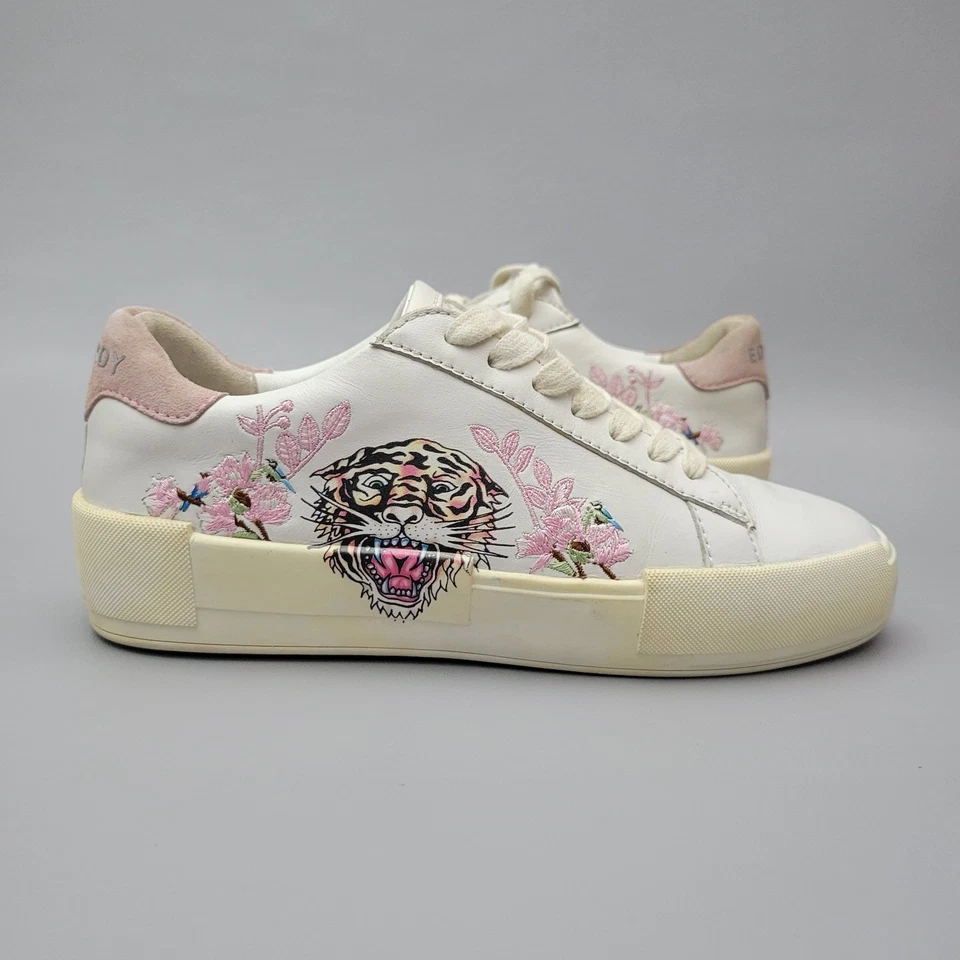 De Colección Ed Hardy Mujer 8 Tenis Tigre Tatuaje Zapato Cuero Bordado Con Cordones Y2K Foto 2 de 4