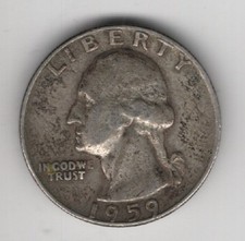 1959 D QUARTER 90% SILVER 25 CENTS DENVER MINT UNITED STATES OF AMERICA USA 25¢