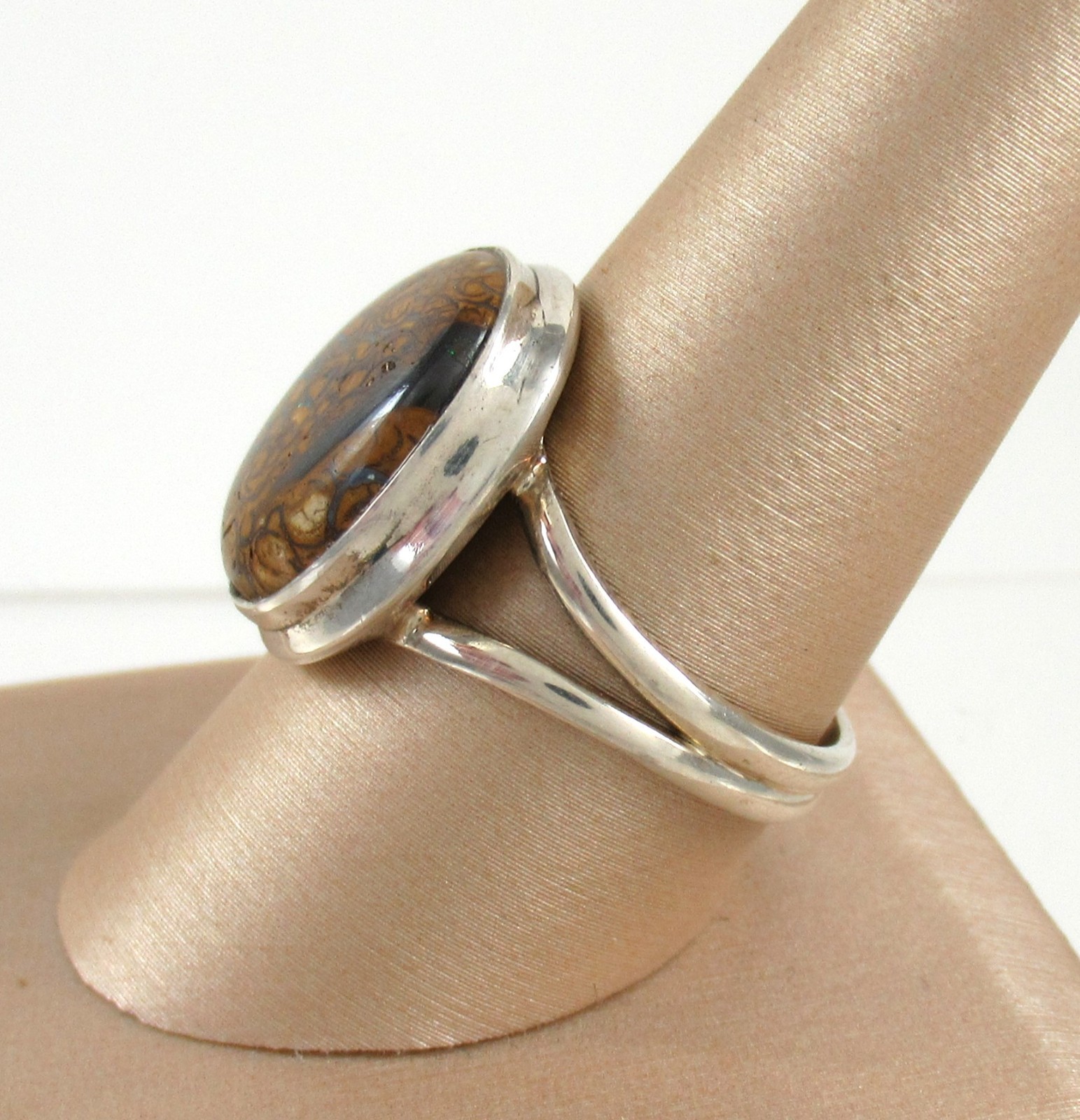 .925 Sterling Silver Opal Statement Ring Fossil S… - image 2