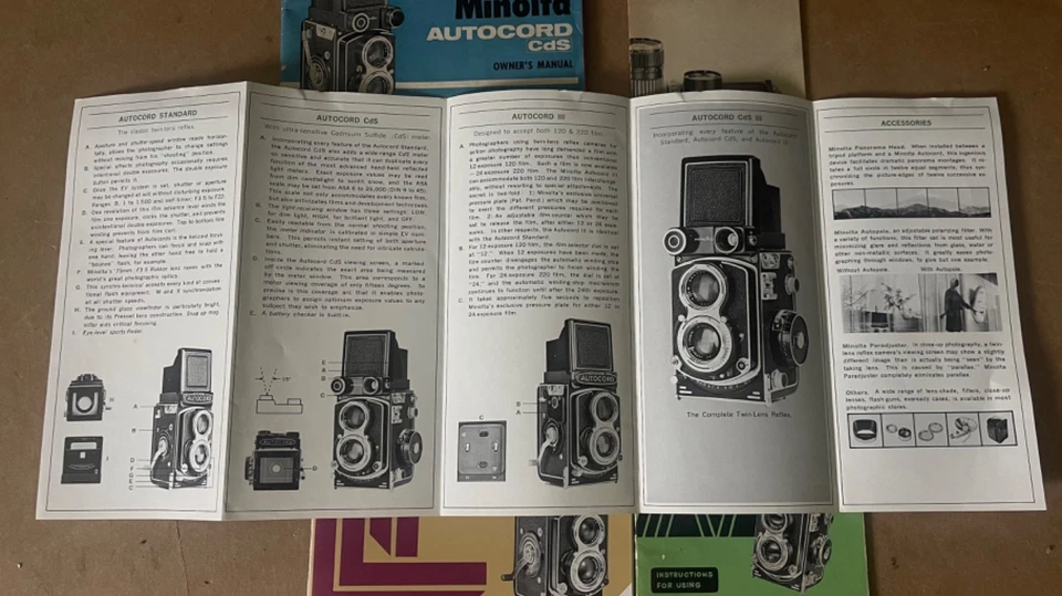 批量 5 件 复古 美能达 AUTOCORD 双镜头相机 所有者 手册 手册 正品证书 — 第 4/4 张图片
